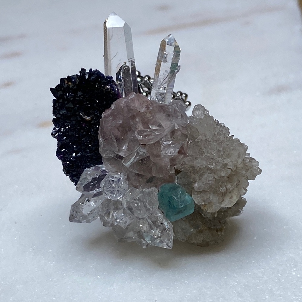Crystal Cluster Statement Ring In Clear, Purple &… - image 1